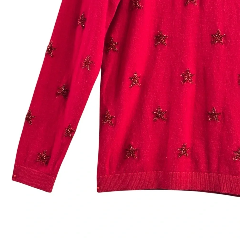 Talbots Petite Red Star Sweater MP Metallic Stars Crewneck Holiday